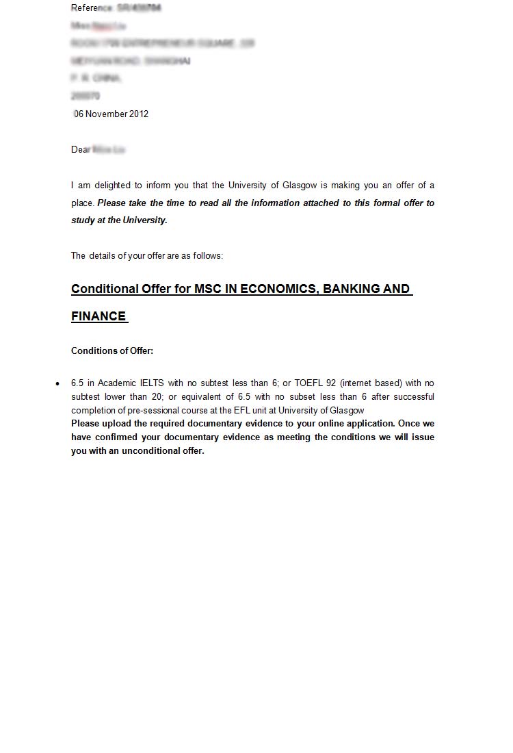 恭喜這位同學(xué)被格拉斯哥大學(xué)經(jīng)濟學(xué)-銀行與財務(wù)專業(yè)（碩士）錄取-優(yōu)越教育