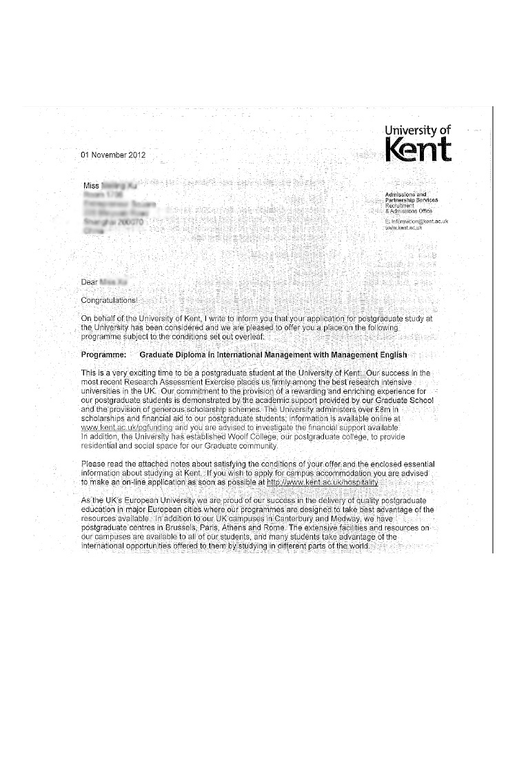 恭喜這位同學(xué)被肯特大學(xué)的人力資源管理專業(yè)錄取-優(yōu)越教育