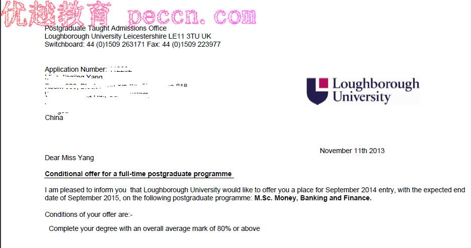 恭喜Yang同學(xué)被拉夫堡大學(xué)貨幣銀行與金融學(xué)碩士專業(yè)錄取-優(yōu)越教育