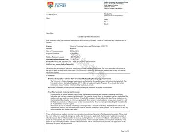 恭喜曹同學(xué)成功申請(qǐng)到悉尼大學(xué)研究生學(xué)習(xí)科學(xué)與技術(shù)專業(yè)--優(yōu)越教育