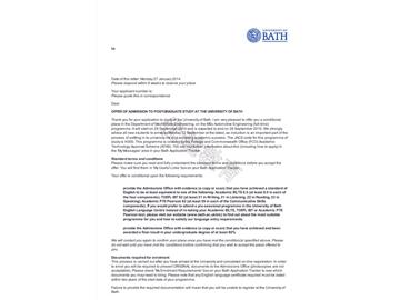 恭喜于同學(xué)成功申請(qǐng)到巴斯大學(xué)研究生機(jī)械工程專業(yè)--優(yōu)越教育