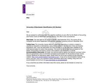 恭喜趙同學(xué)成功申請(qǐng)到曼徹斯特大學(xué)研究生會(huì)計(jì)與金融專業(yè)--優(yōu)越教育