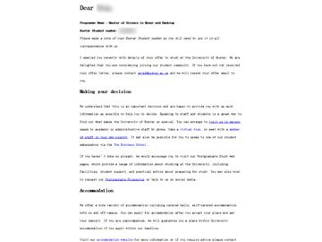 恭喜黃同學(xué)成功申請到埃克斯特大學(xué)銀行貨幣學(xué)專業(yè)--優(yōu)越教育