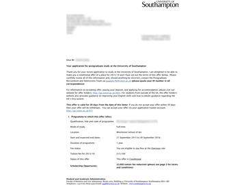 恭喜陳同學(xué)成功申請到南安普頓大學(xué)時(shí)尚管理專業(yè)--優(yōu)越教育
