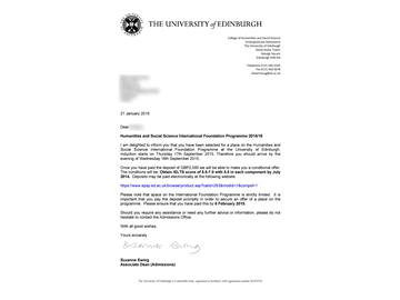 恭喜錢同學(xué)成功申請到愛丁堡大學(xué)預(yù)科--優(yōu)越教育