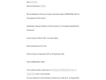 恭喜李同學(xué)成功申請到華威大學(xué)經(jīng)濟(jì)學(xué)專業(yè)--優(yōu)越教育