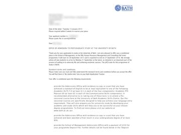 恭喜謝同學(xué)成功申請到巴斯大學(xué)人力資源管理和咨詢專業(yè)--優(yōu)越教育