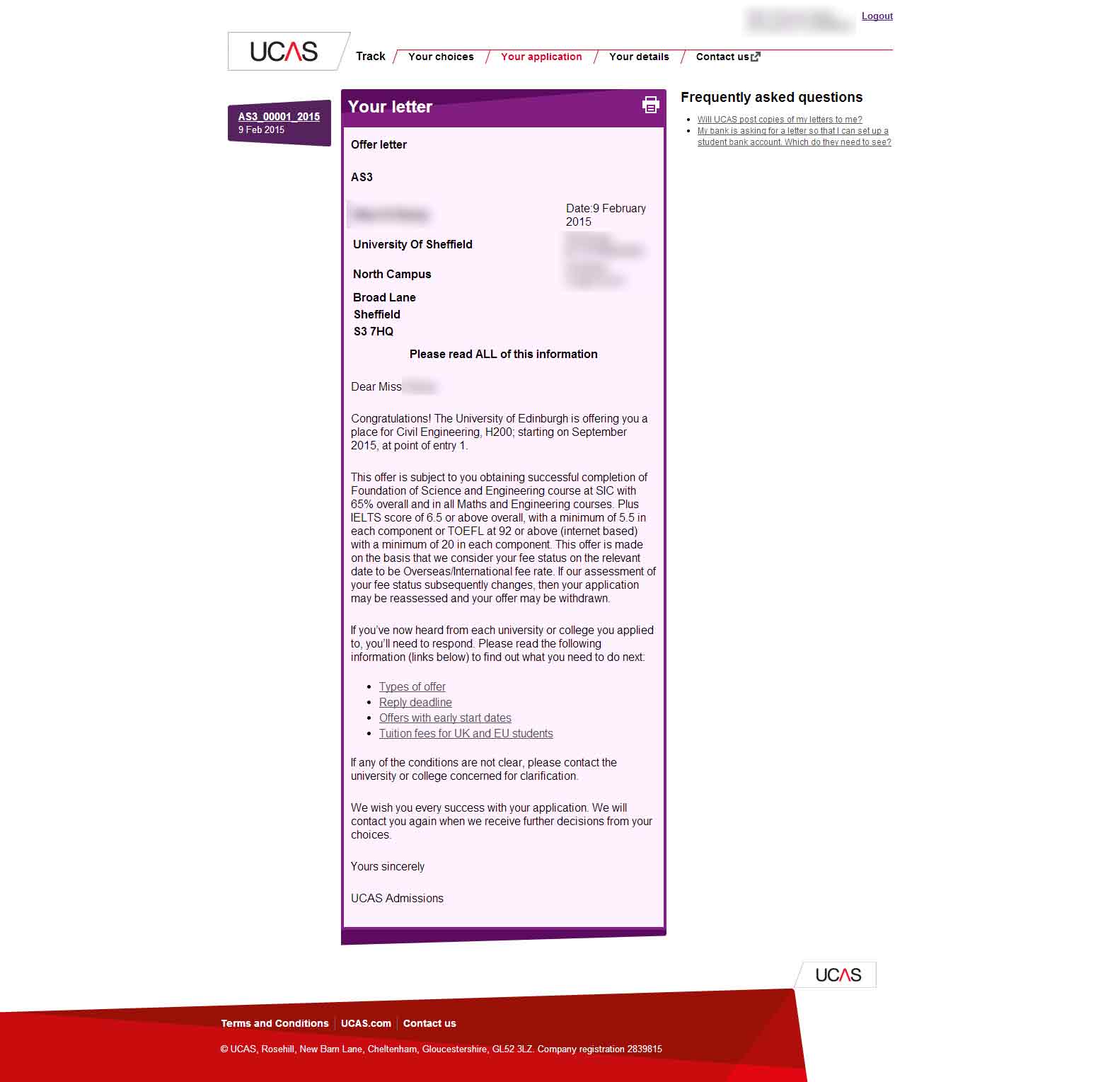 恭喜王同學(xué)成功申請到愛丁堡大學(xué)土木工程本科專業(yè) - 優(yōu)越教育