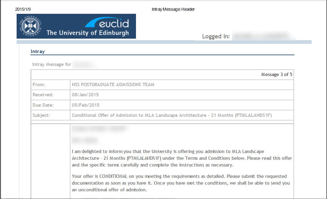 恭喜方同學(xué)成功申請到愛丁堡大學(xué)景觀建筑學(xué)碩士專業(yè)