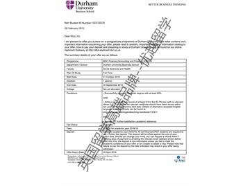 2018offer：恭喜丁同學獲得杜倫大學會計與金融專業(yè)碩士通知書