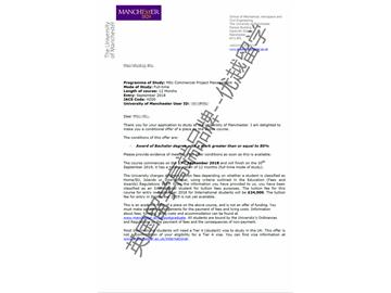 2018offer：恭喜吳同學獲得曼徹斯特大學商業(yè)項目管理專業(yè)碩士通知書