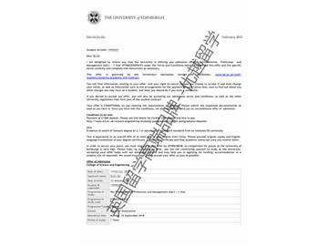 2018offer：恭喜劉同學(xué)獲得愛丁堡大學(xué)環(huán)境工程專業(yè)碩士通知書