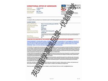 2018offer：恭喜吳同學獲得阿德萊德大學國際管理專業(yè)碩士通知書