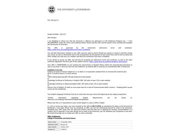 2019offer：恭喜胡同學(xué)獲得愛(ài)丁堡大學(xué)知識(shí)產(chǎn)權(quán)法專(zhuān)業(yè)碩士通知書(shū)