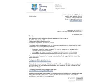 2019offer：恭喜方同學(xué)獲得謝菲爾德大學(xué)高級(jí)計(jì)算機(jī)科學(xué)專(zhuān)業(yè)碩士通知書(shū)