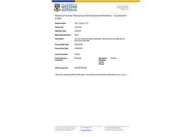 2019offer：恭喜韓同學獲得西澳大利亞大學人力資源管理與雇傭關系專業(yè)碩士通知書