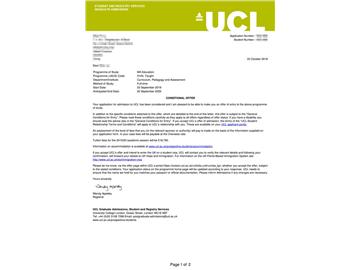 2019offer：恭喜李同學(xué)獲得倫敦大學(xué)學(xué)院教育學(xué)專業(yè)碩士通知書
