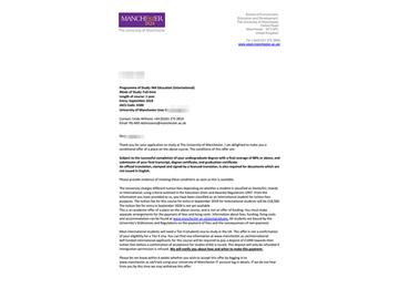 2019offer：恭喜吳同學(xué)獲得曼徹斯特大學(xué)（世界排名：29）國(guó)際關(guān)系專業(yè)碩士通知書(shū)