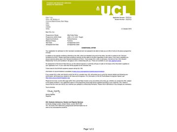 2019offer：恭喜張同學(xué)獲得倫敦大學(xué)學(xué)院公共政策專業(yè)碩士通知書