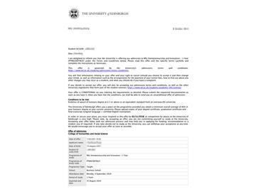 2019offer：恭喜吳同學(xué)獲得愛丁堡大學(xué)創(chuàng)業(yè)與創(chuàng)新專業(yè)碩士通知書