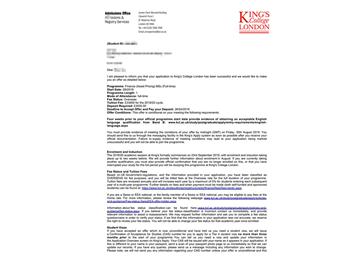 2019offer：恭喜吳同學獲得倫敦大學國王學院金融資產(chǎn)定價專業(yè)碩士通知書