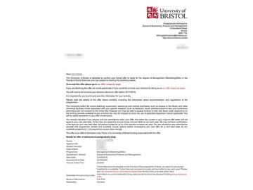 2019offer：恭喜張同學(xué)獲得布里斯托大學(xué)管理學(xué)（市場(chǎng)營(yíng)銷(xiāo)）專(zhuān)業(yè)碩士通知書(shū)