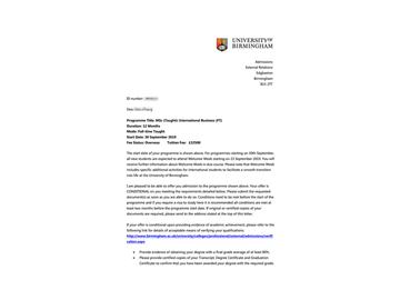 2019offer：恭喜孫同學(xué)獲得伯明翰大學(xué)國(guó)際商務(wù)專業(yè)碩士通知書