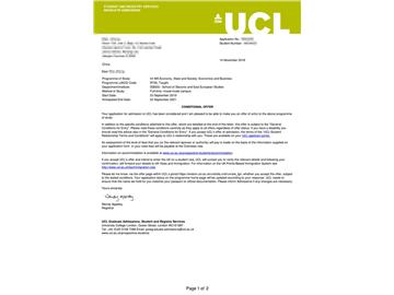 2019offer：恭喜王同學(xué)獲得倫敦大學(xué)學(xué)院經(jīng)濟(jì)、國家與社會(huì)經(jīng)濟(jì)商務(wù)專業(yè)碩士通知書