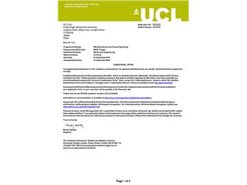 2019offer：恭喜吳同學(xué)獲得倫敦大學(xué)學(xué)院生物材料與細(xì)胞工程專業(yè)碩士通知書