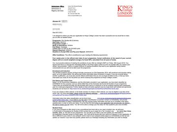 2019offer：恭喜張同學獲得倫敦大學國王學院電影研究專業(yè)碩士通知書