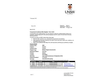 2019offer：恭喜吳同學(xué)獲得新南威爾士大學(xué)金融學(xué)碩士通知書