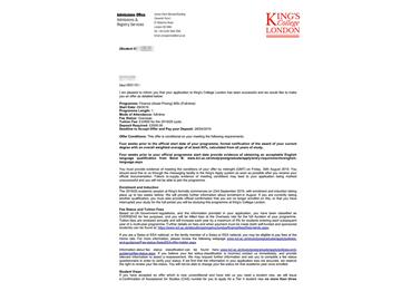 2019offer：恭喜林同學(xué)獲得倫敦大學(xué)國王學(xué)院（世界排名：31）金融資產(chǎn)定價專業(yè)碩士通知書