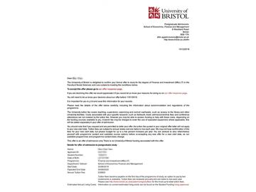 2019offer：恭喜王同學(xué)獲得布里斯托大學(xué)金融與投資專業(yè)碩士通知書