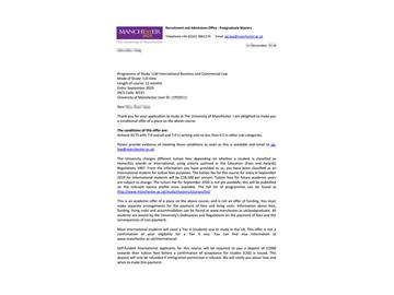 2019offer：恭喜李同學(xué)獲得曼徹斯特大學(xué)國際商務(wù)與貿(mào)易法專業(yè)碩士通知書