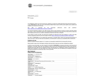 2019offer：恭喜吳同學(xué)獲得愛丁堡大學(xué)信號(hào)處理與通信專業(yè)碩士通知書