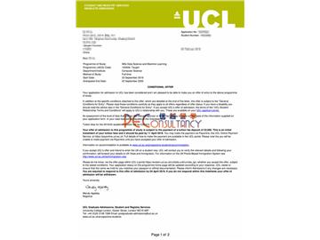 2019offer：恭喜吳同學(xué)獲得倫敦大學(xué)學(xué)院（世界排名：10）數(shù)據(jù)科學(xué)與機(jī)器學(xué)習(xí)專業(yè)碩士通知書(shū)