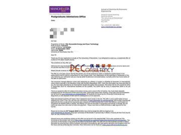 2019offer：恭喜肖同學(xué)獲得曼徹斯特大學(xué)(世界排名：29)可再生能源與清潔技術(shù)碩士通知書