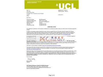 2019offer：恭喜徐同學(xué)獲得倫敦大學(xué)學(xué)院(世界排名：10)管理學(xué)碩士通知書