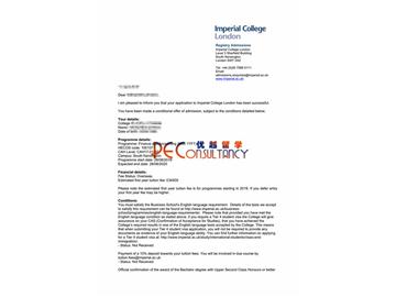 2019offer：恭喜李同學(xué)獲得帝國理工學(xué)院(世界排名：8)會(huì)計(jì)與金融碩士通知書