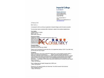 2019offer：恭喜于同學(xué)獲得帝國理工學(xué)院(世界排名：8)投資與財務(wù)管理專業(yè)錄取通知書