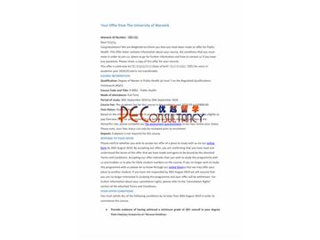 2019offer：恭喜趙同學(xué)獲得華威大學(xué)(世界排名：62)公共健康專(zhuān)業(yè)碩士通知書(shū)