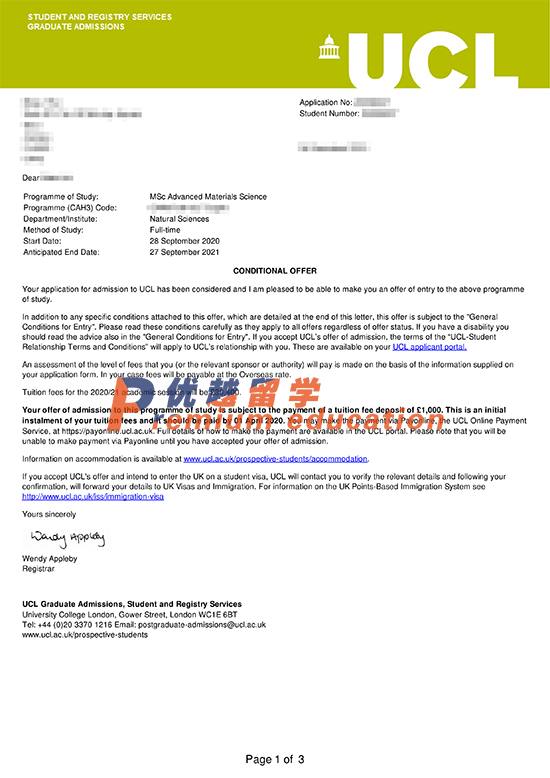 2020offer：恭喜劉同學(xué)獲得倫敦大學(xué)學(xué)院高級(jí)材料科學(xué)碩士通知書(shū)