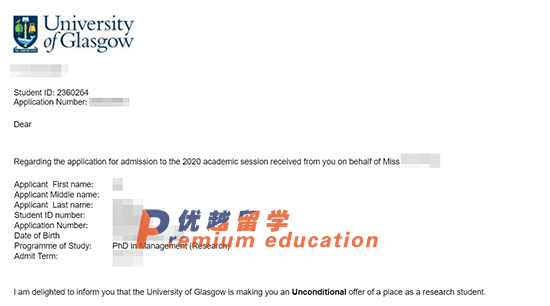 2020offer：恭喜盛同學(xué)獲得格拉斯哥大學(xué)管理學(xué)專業(yè)博士通知書