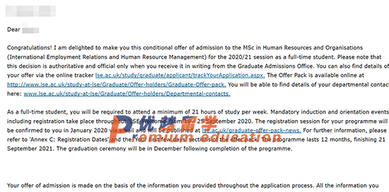 2020offer：恭喜趙同學(xué)獲得倫敦政治經(jīng)濟(jì)學(xué)院人力資源和組織專業(yè)碩士通知書