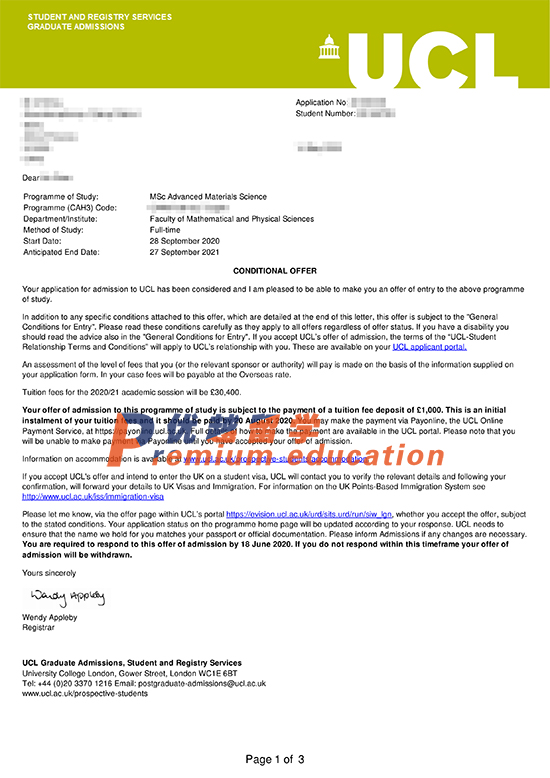 2020offer：恭喜周同學(xué)獲得倫敦大學(xué)學(xué)院高級(jí)材料科學(xué)專業(yè)碩士通知書