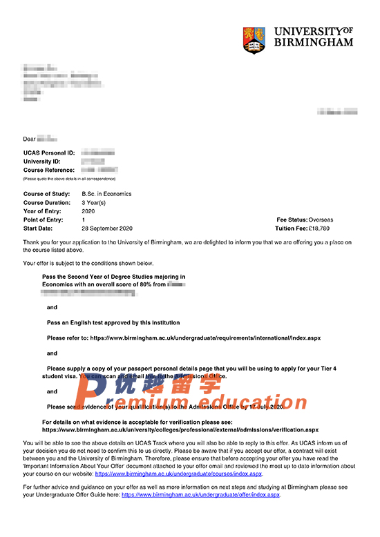 2020offer：恭喜朱同學(xué)獲得伯明翰大學(xué)經(jīng)濟(jì)學(xué)專業(yè)理學(xué)碩士通知書